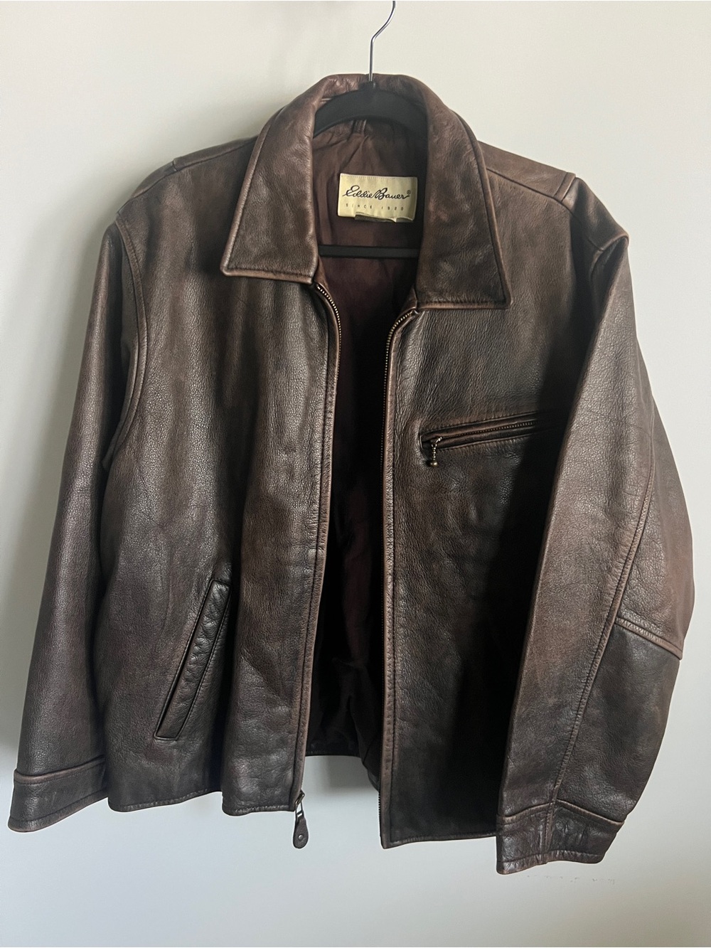 Vintage Eddie Bauer Dark Brown Leather Bomber Jacket - Picture 2 of 7